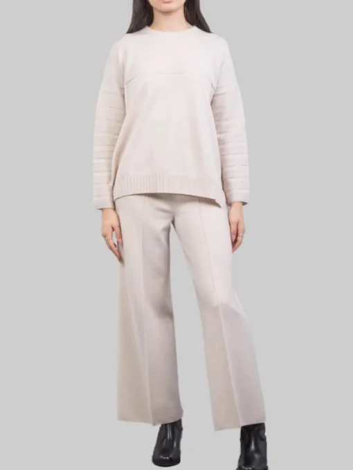 Fashion D.EXTERIOR PANTALONI CROPPED IN LANA ELASTICIZZATI GESSO Ecru