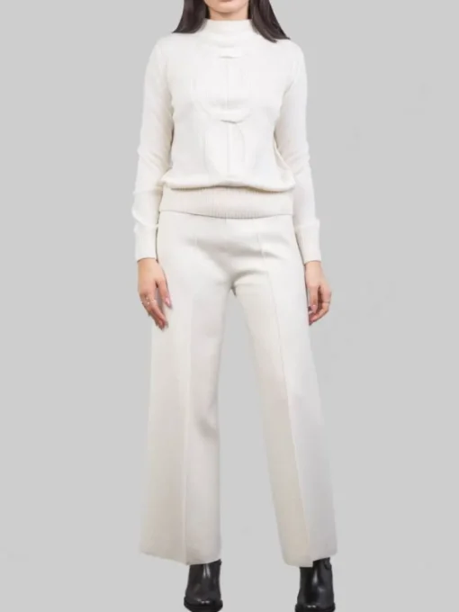 Discount D.EXTERIOR PANTALONI CROPPED IN LANA ELASTICIZZATI LATTE Bianco