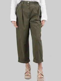Fashion PINKO PANTALONI CROPPED IN MORBIDO COTONE A VITA ALTA CON PINCES VerdeMilitare