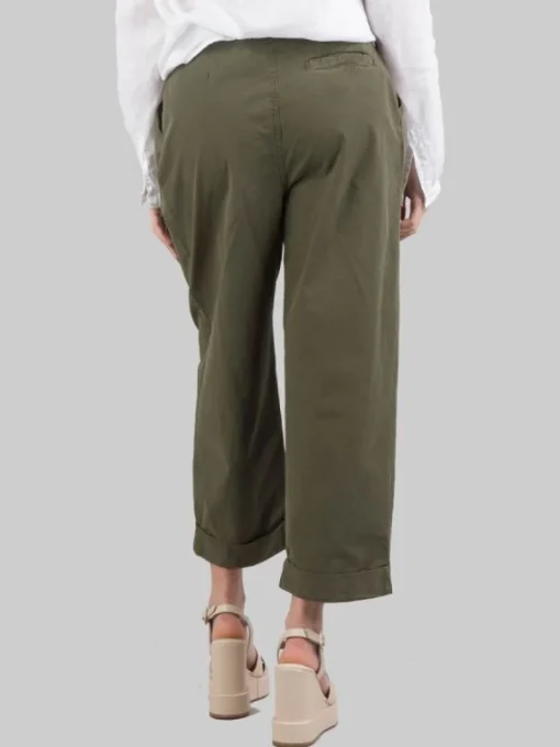 Fashion PINKO PANTALONI CROPPED IN MORBIDO COTONE A VITA ALTA CON PINCES VerdeMilitare
