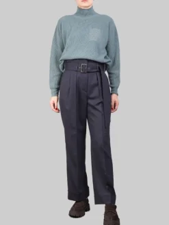Clearance PESERICO PANTALONI IN MISTO LANA A VITA ALTA CON PINCES E CINTURA IN VITA Blu