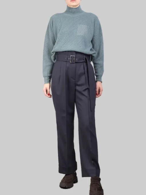 Clearance PESERICO PANTALONI IN MISTO LANA A VITA ALTA CON PINCES E CINTURA IN VITA Blu