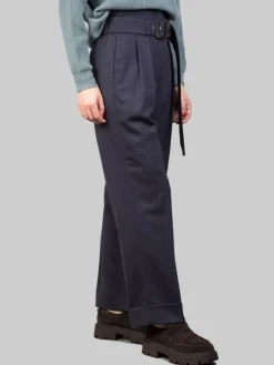 Clearance PESERICO PANTALONI IN MISTO LANA A VITA ALTA CON PINCES E CINTURA IN VITA Blu