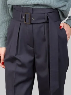 Clearance PESERICO PANTALONI IN MISTO LANA A VITA ALTA CON PINCES E CINTURA IN VITA Blu
