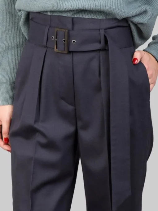 Clearance PESERICO PANTALONI IN MISTO LANA A VITA ALTA CON PINCES E CINTURA IN VITA Blu