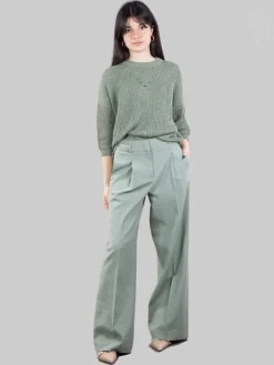 New PESERICO PANTALONI IN MISTO LINO E COTONE CON PUNTI LUCE Verde