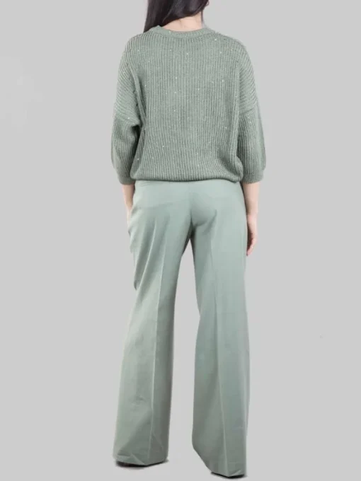 New PESERICO PANTALONI IN MISTO LINO E COTONE CON PUNTI LUCE Verde