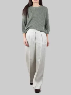 Discount PESERICO PANTALONI IN MISTO LINO VERDE SALVIA CON RISVOLTI AL FONDO Verdesalvia