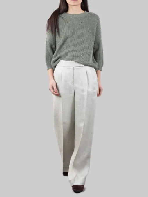 Discount PESERICO PANTALONI IN MISTO LINO VERDE SALVIA CON RISVOLTI AL FONDO Verdesalvia