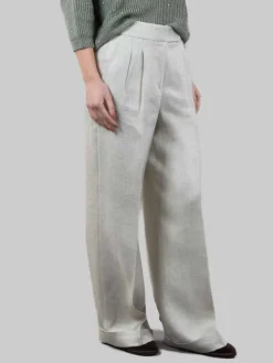 Discount PESERICO PANTALONI IN MISTO LINO VERDE SALVIA CON RISVOLTI AL FONDO Verdesalvia