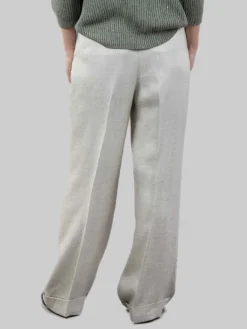 Discount PESERICO PANTALONI IN MISTO LINO VERDE SALVIA CON RISVOLTI AL FONDO Verdesalvia