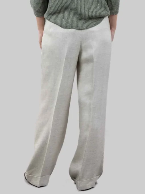Discount PESERICO PANTALONI IN MISTO LINO VERDE SALVIA CON RISVOLTI AL FONDO Verdesalvia