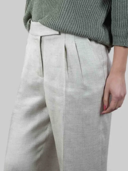 Discount PESERICO PANTALONI IN MISTO LINO VERDE SALVIA CON RISVOLTI AL FONDO Verdesalvia