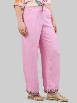 Sale MIRIAM STELLA PANTALONI IN MISTO SETA CON DECORAZIONI IN PERLINE, STRASS E PIETRE COLORATE Rosa