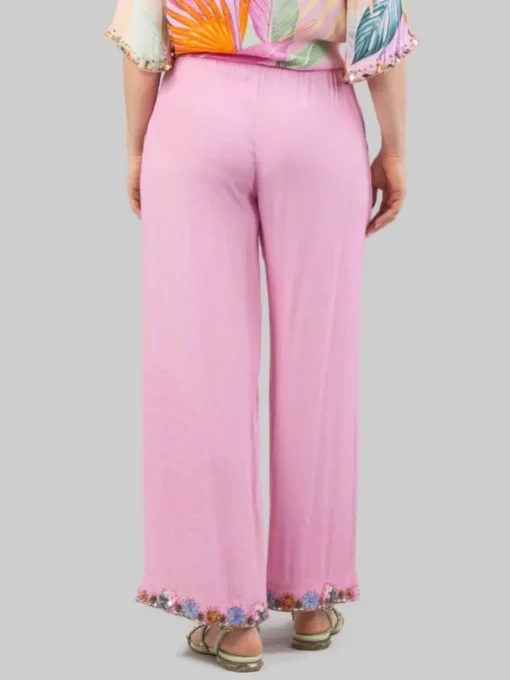 Sale MIRIAM STELLA PANTALONI IN MISTO SETA CON DECORAZIONI IN PERLINE, STRASS E PIETRE COLORATE Rosa