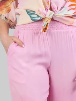 Sale MIRIAM STELLA PANTALONI IN MISTO SETA CON DECORAZIONI IN PERLINE, STRASS E PIETRE COLORATE Rosa