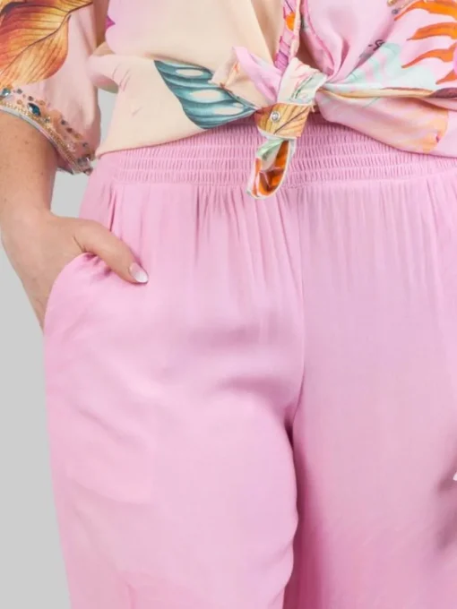 Sale MIRIAM STELLA PANTALONI IN MISTO SETA CON DECORAZIONI IN PERLINE, STRASS E PIETRE COLORATE Rosa