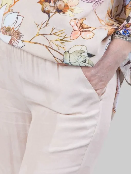 Clearance MIRIAM STELLA PANTALONI IN MISTO SETA SABBIA CON DECORAZIONI IN PERLINE, STRASS E PIETRE COLORATE Beige