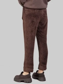 New PESERICO PANTALONI IN VELLUTO A COSTE MARRONI CON CINTURA IN VITA Marrone