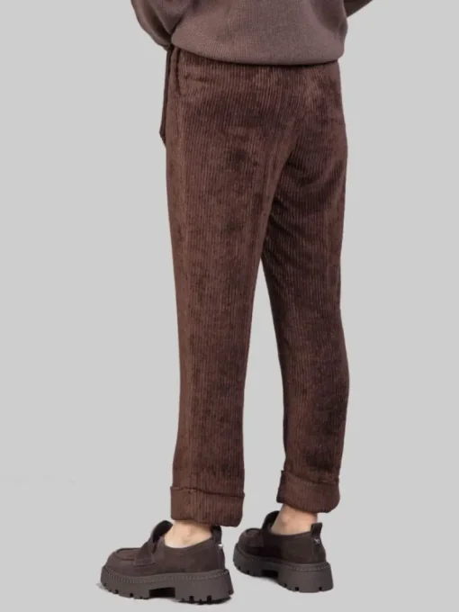 New PESERICO PANTALONI IN VELLUTO A COSTE MARRONI CON CINTURA IN VITA Marrone