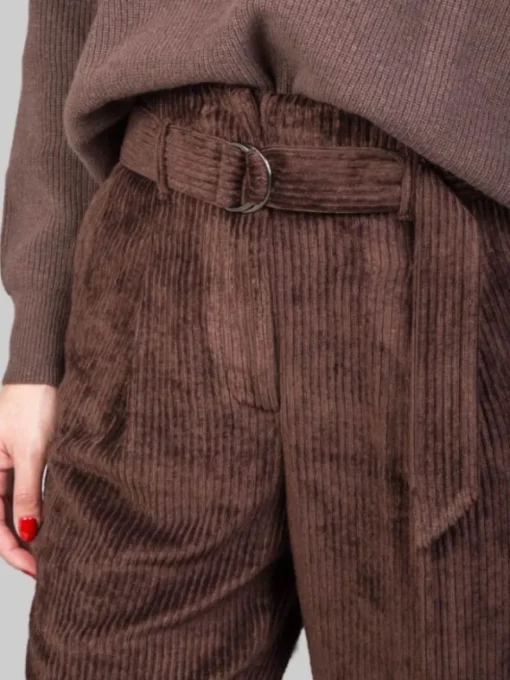 New PESERICO PANTALONI IN VELLUTO A COSTE MARRONI CON CINTURA IN VITA Marrone