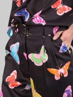 Best 5 PROGRESS PANTALONI LARGHI A FANTASIA FARFALLE CON RISVOLTI Nero