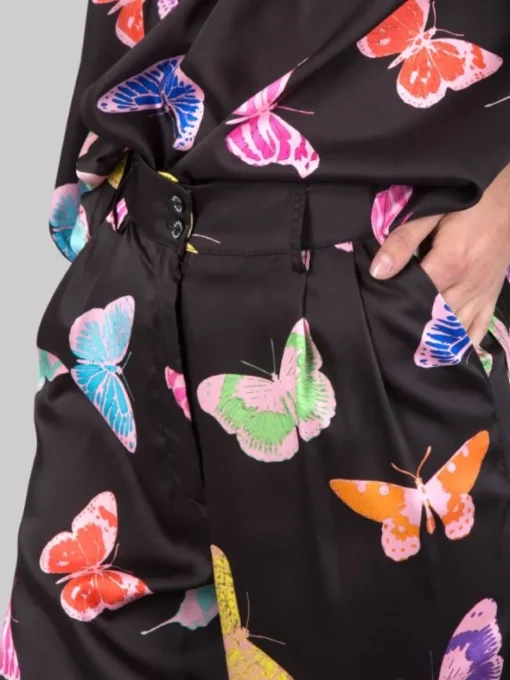 Best 5 PROGRESS PANTALONI LARGHI A FANTASIA FARFALLE CON RISVOLTI Nero
