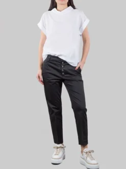 New DONDUP PANTALONI NIMA NERI IN COTONE ELASTICIZZATO CON BOTTONI GIOIELLO Nero