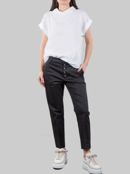 New DONDUP PANTALONI NIMA NERI IN COTONE ELASTICIZZATO CON BOTTONI GIOIELLO Nero