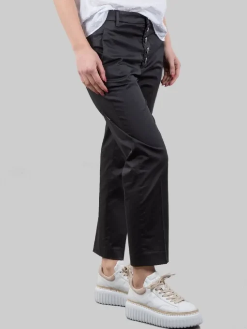New DONDUP PANTALONI NIMA NERI IN COTONE ELASTICIZZATO CON BOTTONI GIOIELLO Nero