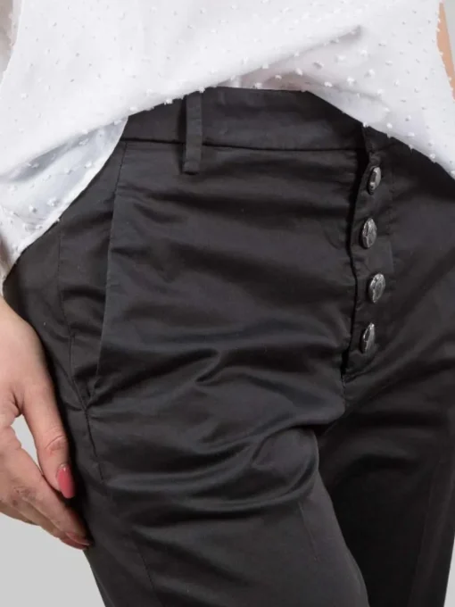 New DONDUP PANTALONI NIMA NERI IN COTONE ELASTICIZZATO CON BOTTONI GIOIELLO Nero