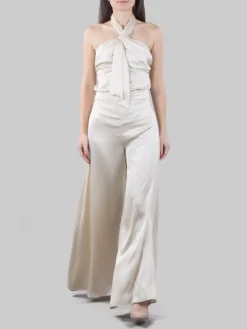 Discount HANITA PANTALONI PALAZZO IN RASO FLUIDO A VITA ALTA Avorio