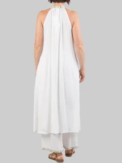 Fashion MIRIAM STELLA PANTALONI PALAZZO BIANCHI CON DECORAZIONI IN PERLINE, STRASS E PERLE Bianco
