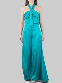 Clearance HANITA PANTALONI PALAZZO VERDE BALMAIN IN RASO FLUIDO A VITA ALTA Verdebalmain