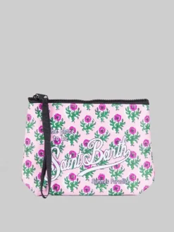 Hot MC2 SAINT BARTH POCHETTE ALINE IN SCUBA A FANTASIA FLOREALE SU FONDO Rosa