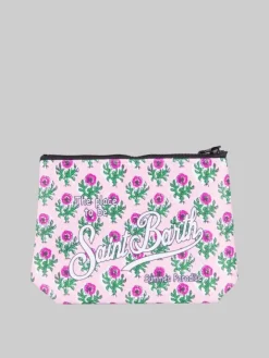 Hot MC2 SAINT BARTH POCHETTE ALINE IN SCUBA A FANTASIA FLOREALE SU FONDO Rosa