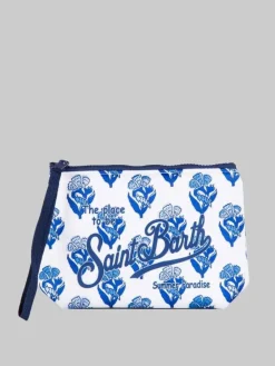 Best MC2 SAINT BARTH POCHETTE ALINE IN SCUBA CON FIORI INDACO JAIPUR BIANCA E BLU Biancoeblu