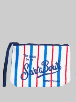 New MC2 SAINT BARTH POCHETTE ALINE IN SPUGNA A FANTASIA RIGHE Bianco