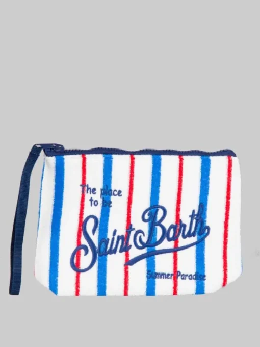 New MC2 SAINT BARTH POCHETTE ALINE IN SPUGNA A FANTASIA RIGHE Bianco