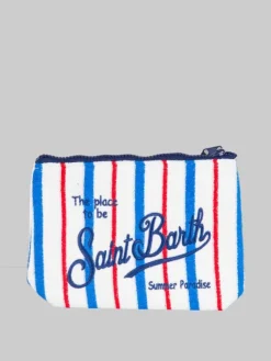 New MC2 SAINT BARTH POCHETTE ALINE IN SPUGNA A FANTASIA RIGHE Bianco