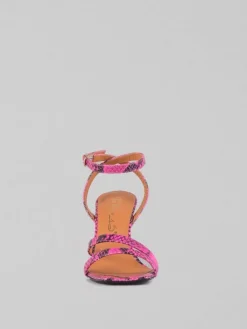 Clearance VIA ROMA 15 SANDALI IN PELLE STAMPA PITONE FLUO Rosa