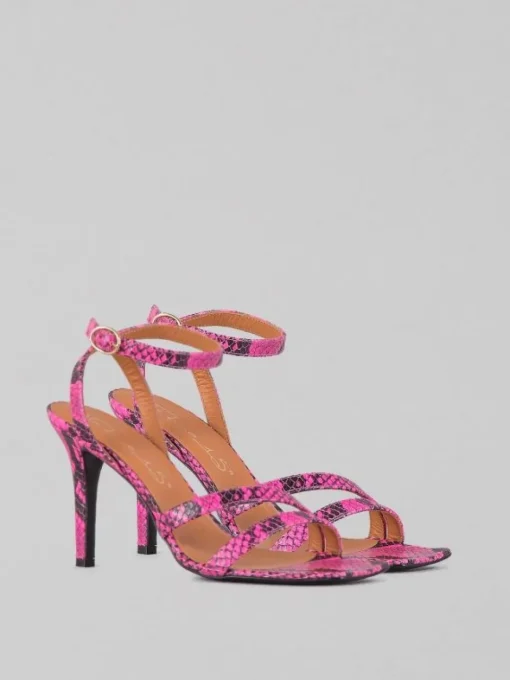 Clearance VIA ROMA 15 SANDALI IN PELLE STAMPA PITONE FLUO Rosa