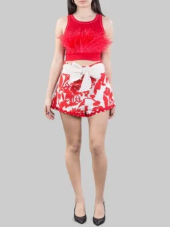Fashion GINA GORGEOUS SHORTS A VITA ALTA IN LINO E COTONE A FANTASIA CON CINTURA IN VITA Biancoerosso