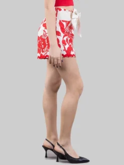 Fashion GINA GORGEOUS SHORTS A VITA ALTA IN LINO E COTONE A FANTASIA CON CINTURA IN VITA Biancoerosso