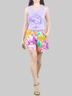 Discount GINA GORGEOUS SHORTS IN COTONE A RIGHE E FIORI CON ELASTICO IN VITA Fantasia