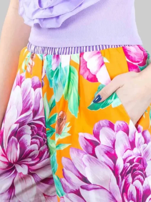 Discount GINA GORGEOUS SHORTS IN COTONE A RIGHE E FIORI CON ELASTICO IN VITA Fantasia