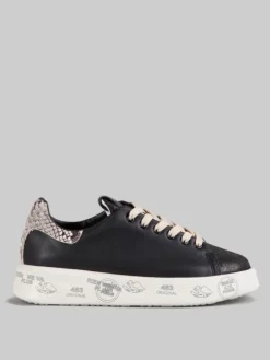 New PREMIATA SNEAKER BELLE IN PELLE LISCIA NERA CON SPOILER EFFETTO SNAKE Nero