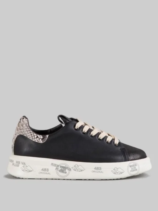 New PREMIATA SNEAKER BELLE IN PELLE LISCIA NERA CON SPOILER EFFETTO SNAKE Nero