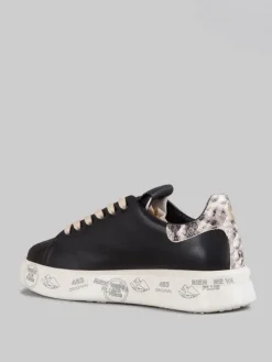 New PREMIATA SNEAKER BELLE IN PELLE LISCIA NERA CON SPOILER EFFETTO SNAKE Nero