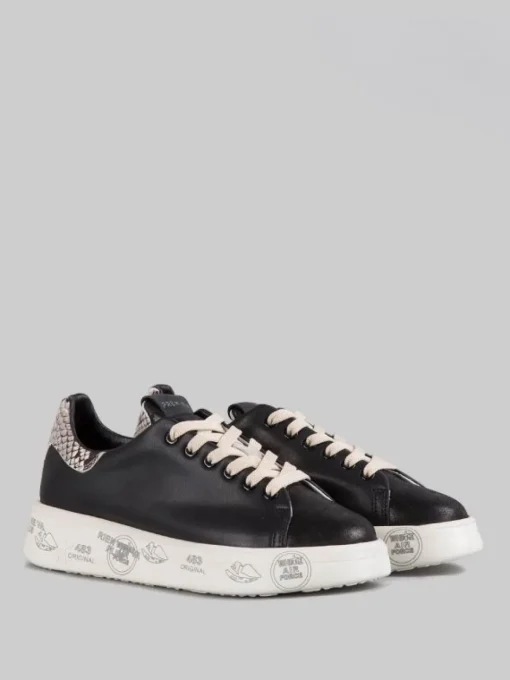New PREMIATA SNEAKER BELLE IN PELLE LISCIA NERA CON SPOILER EFFETTO SNAKE Nero